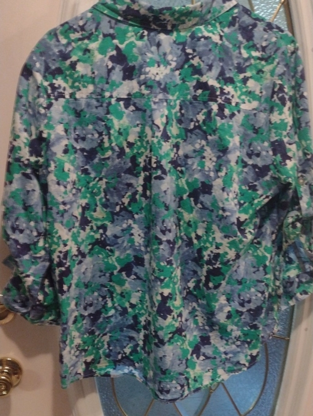 croft & barrow green and blue watercolor print button-up shirt - Picture 4 of 4